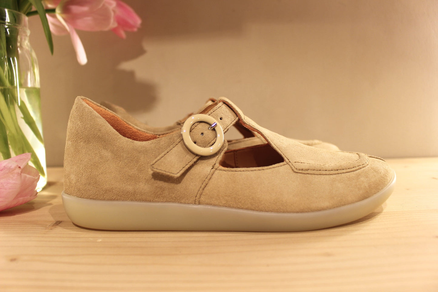 Babies femme en cuir velours beige THINK