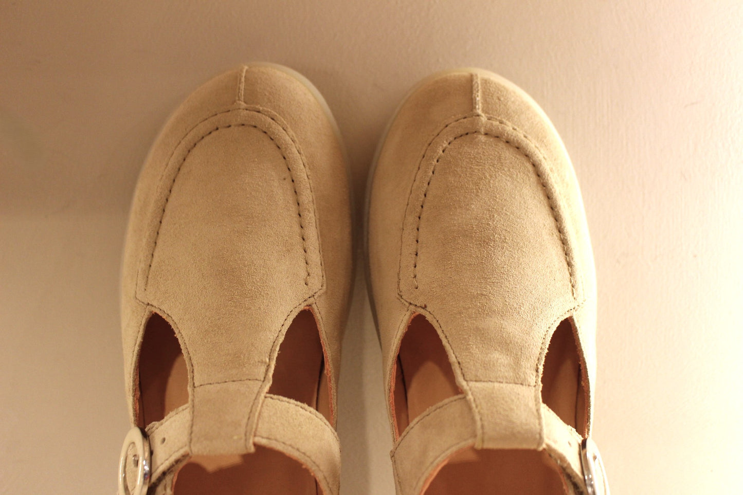 Babies femme en cuir velours beige THINK