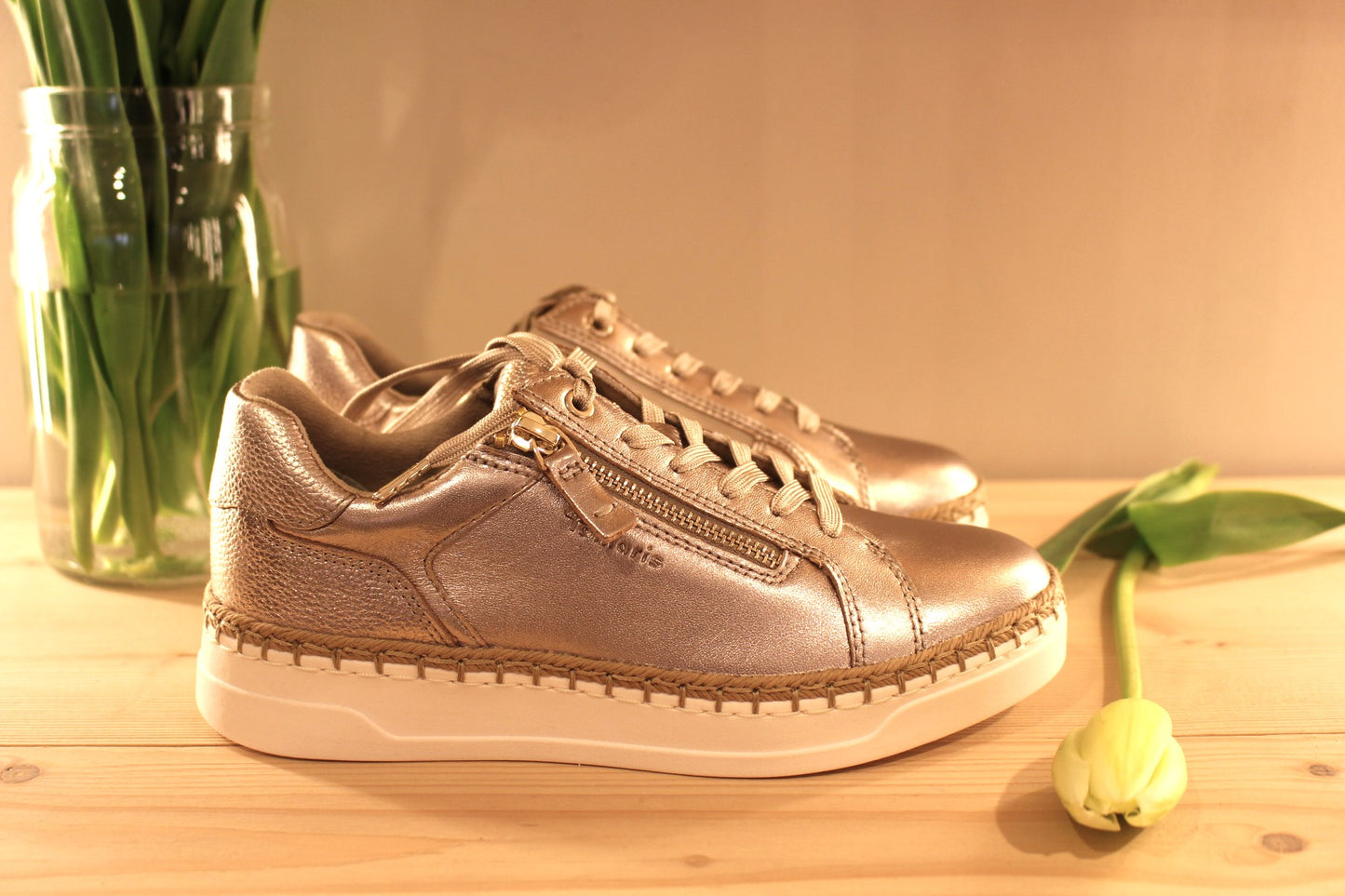 Basket femme cuir métallisé TAMARIS zip et lacet