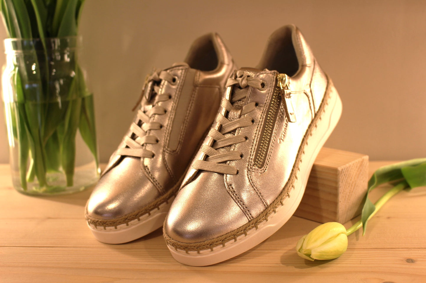 Basket femme cuir métallisé TAMARIS zip et lacet