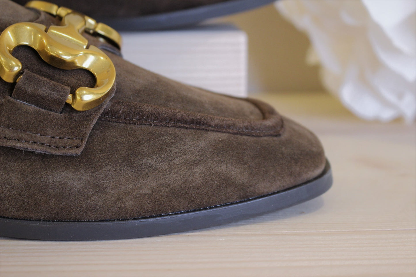 Mocassins ALPE cuir velours marron barrette décorative très souple