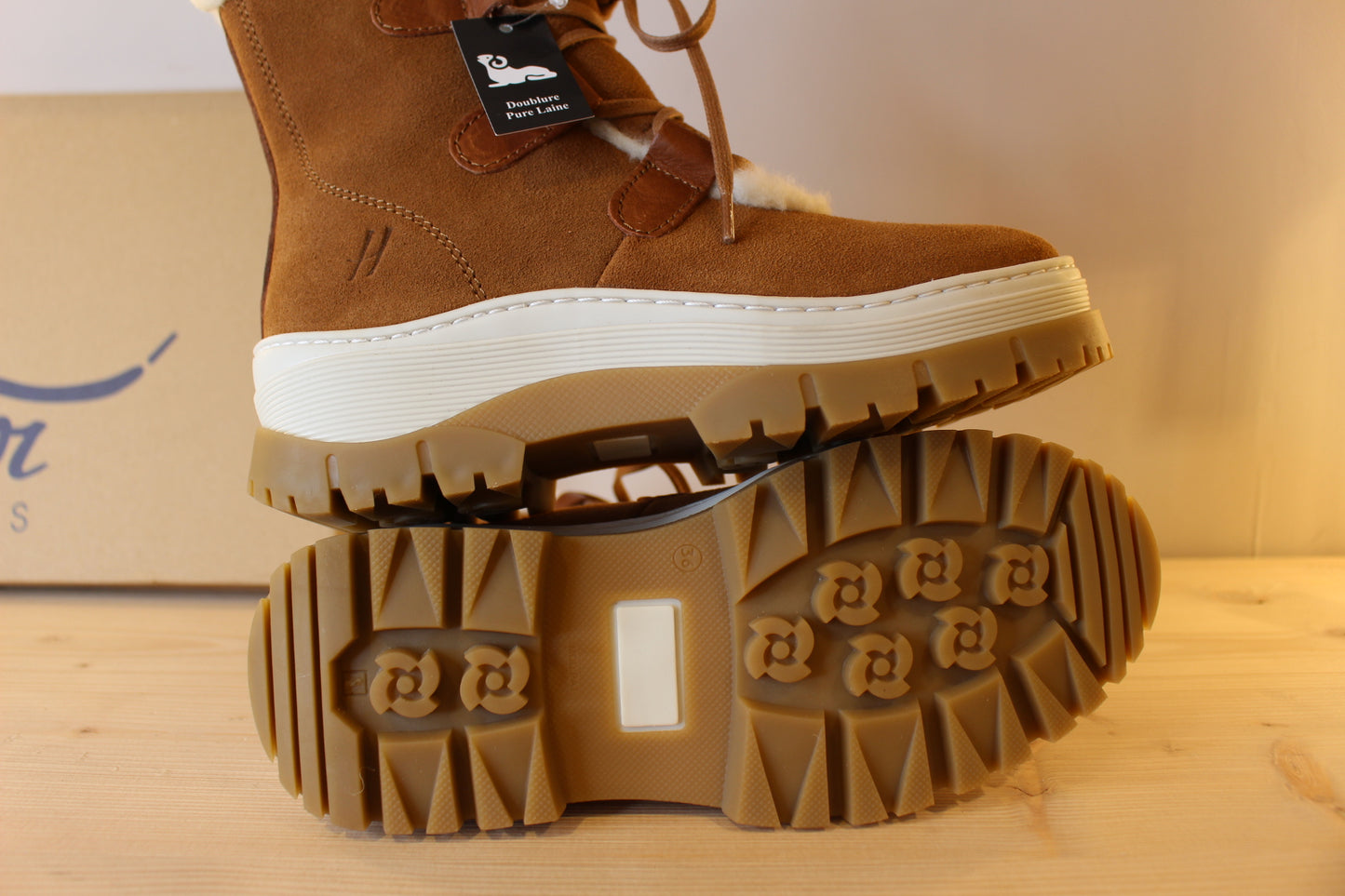 Bottines cuir et velours marron et doublées laine semelle épaisse et crantée HOOPER