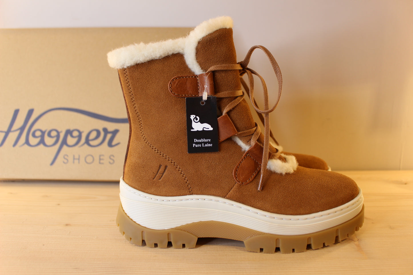 Bottines cuir et velours marron et doublées laine semelle épaisse et crantée HOOPER