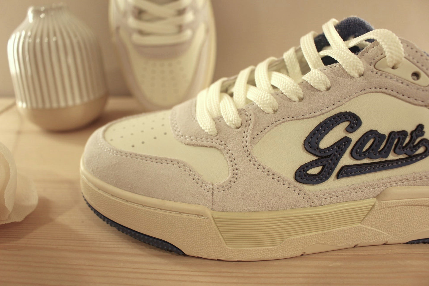 Sneaker homme GANT cuir blanc et vert ou rouge semelle interne amovible