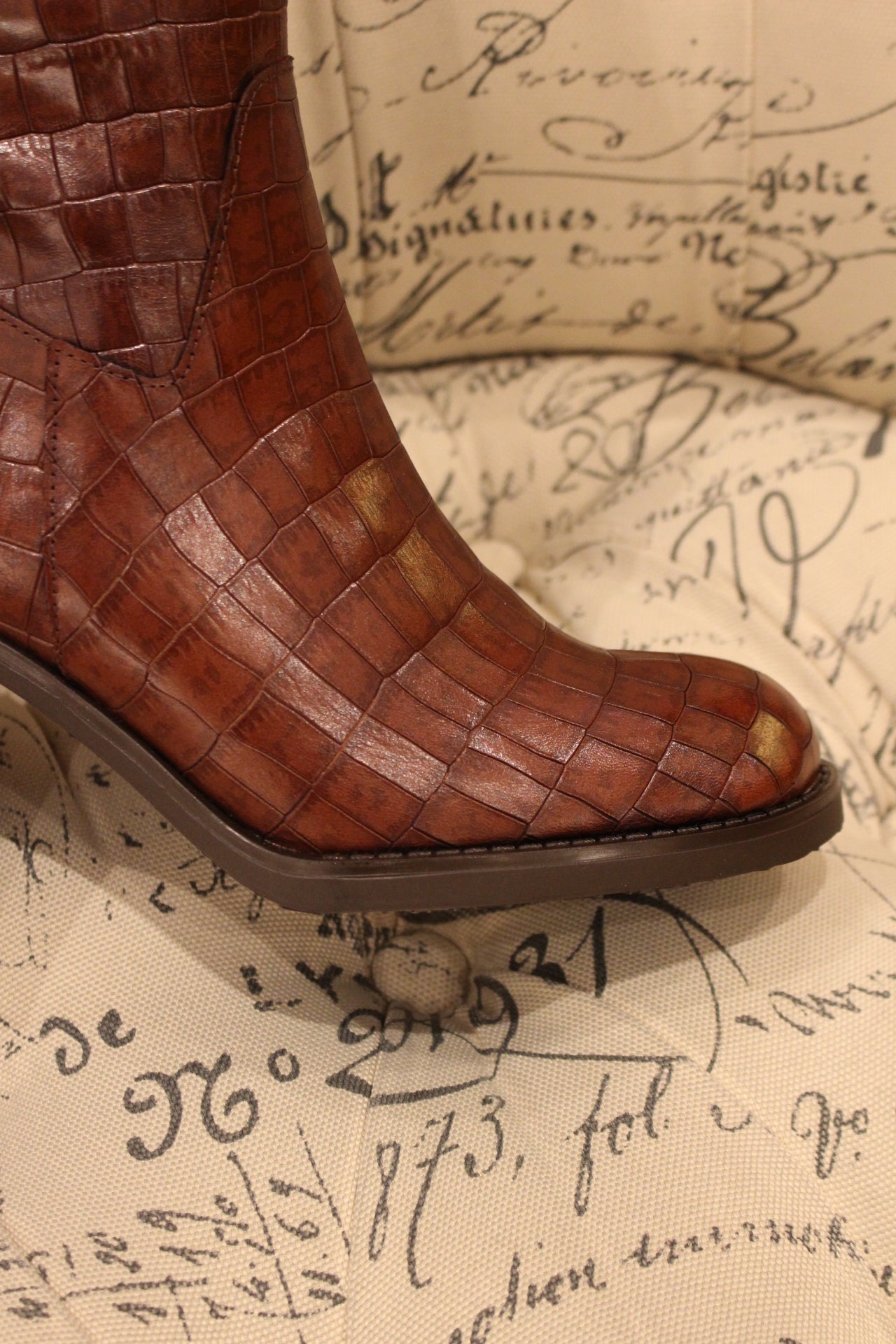 Bottes cuir imprimé croco marron à talon WONDERS