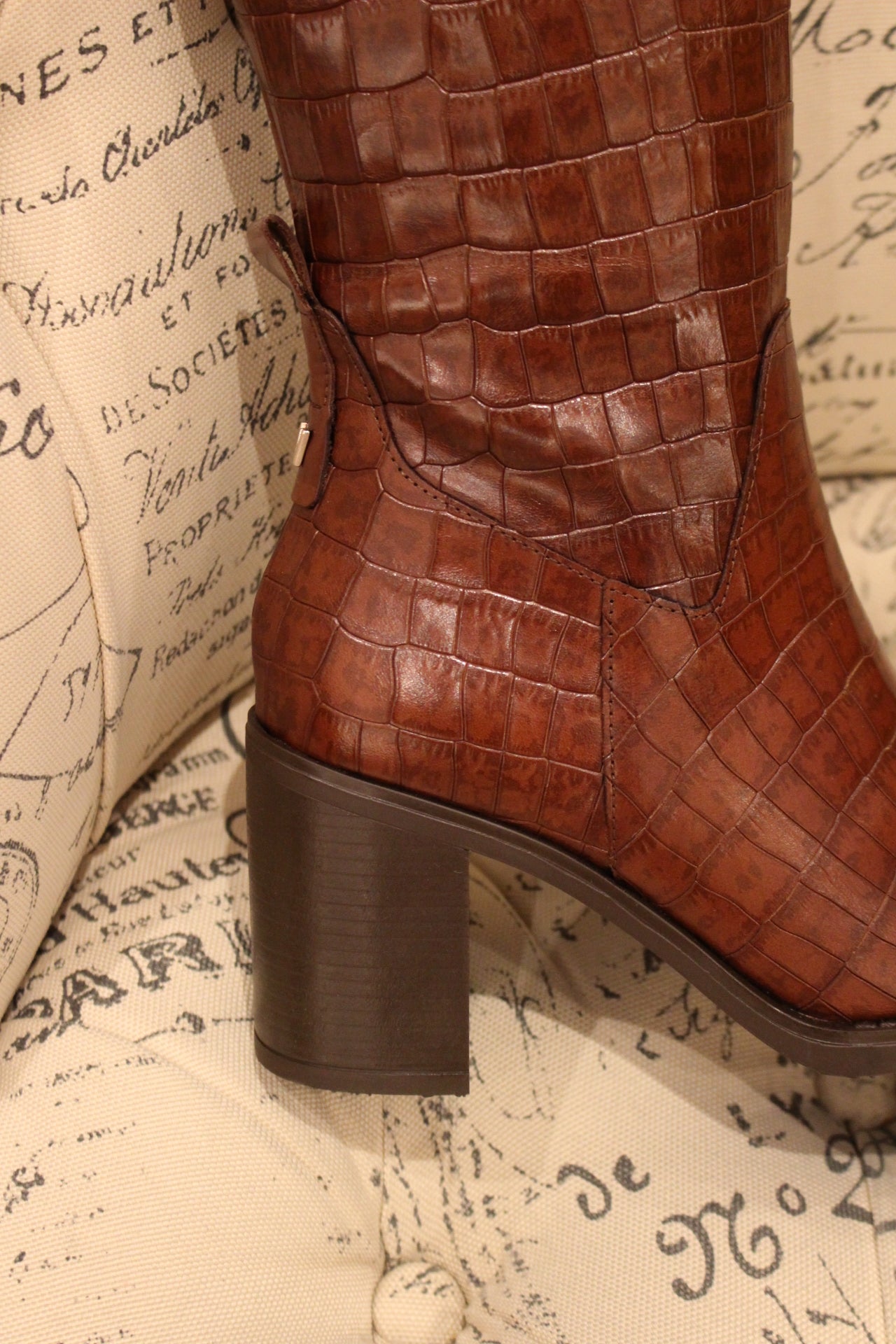 Bottes cuir imprimé croco marron à talon WONDERS