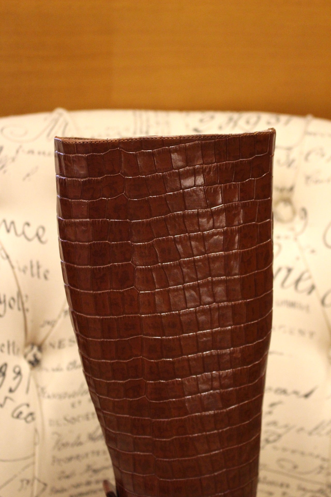 Bottes cuir imprimé croco marron à talon WONDERS
