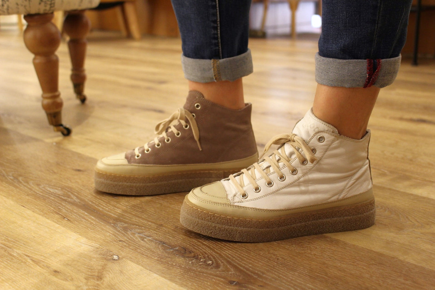 Basket italienne pour femme en cuir et doublées polaire semelle compensée