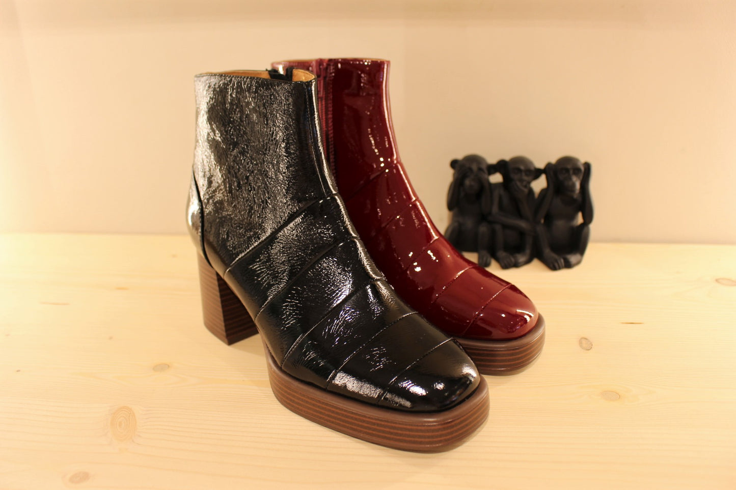 Bottines femme cuir vernis bordeaux ou noir MAMZELLE