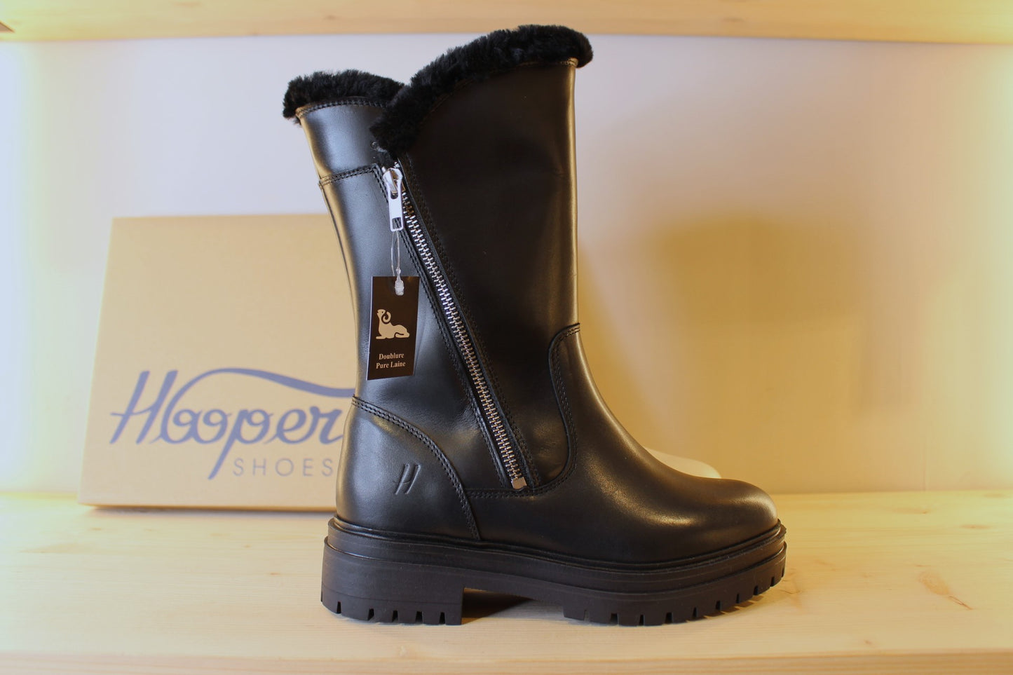 Bottes cuir noir ou blanc deux zips doublure laine HOOPER