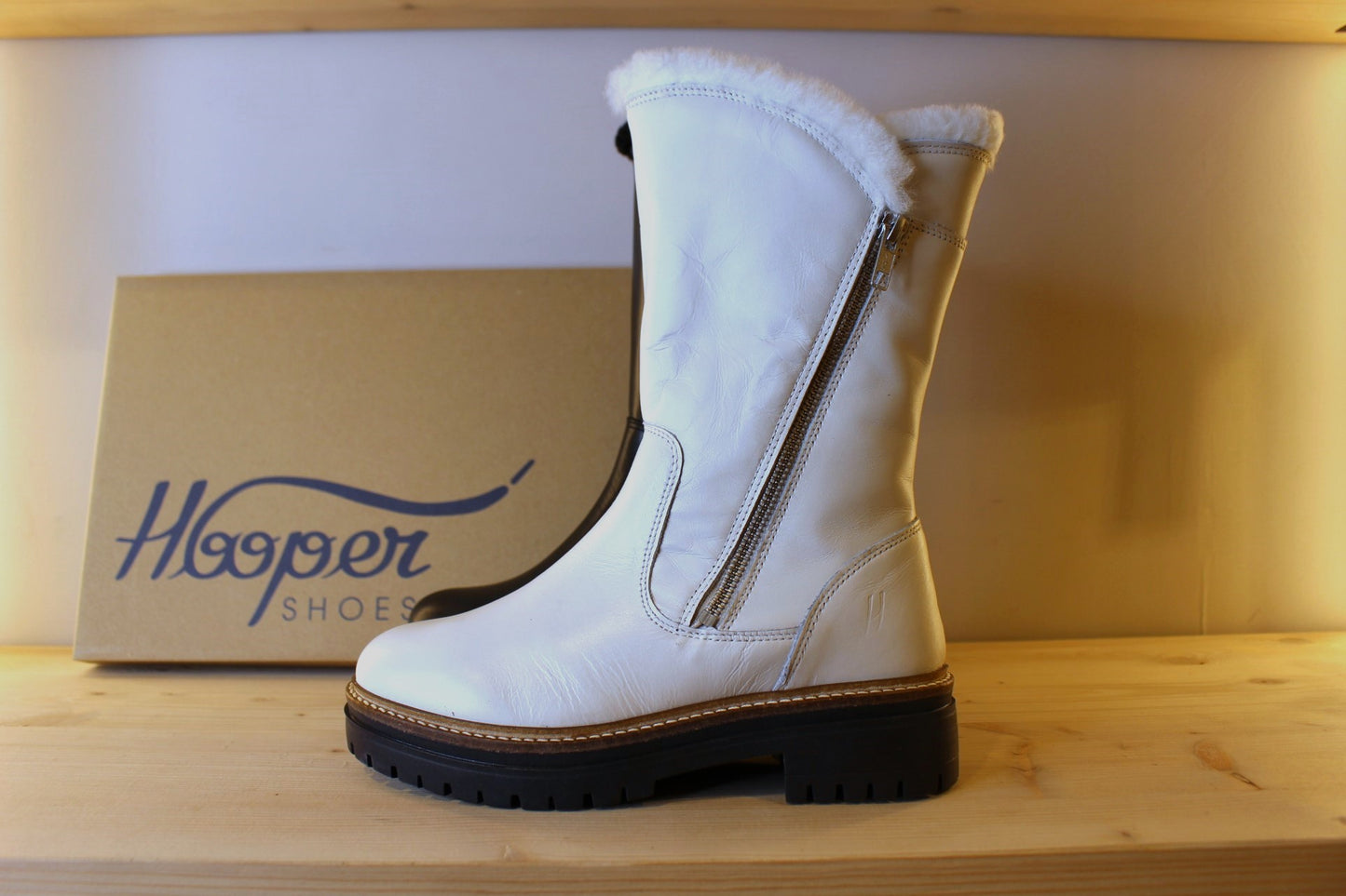 Bottes cuir noir ou blanc deux zips doublure laine HOOPER