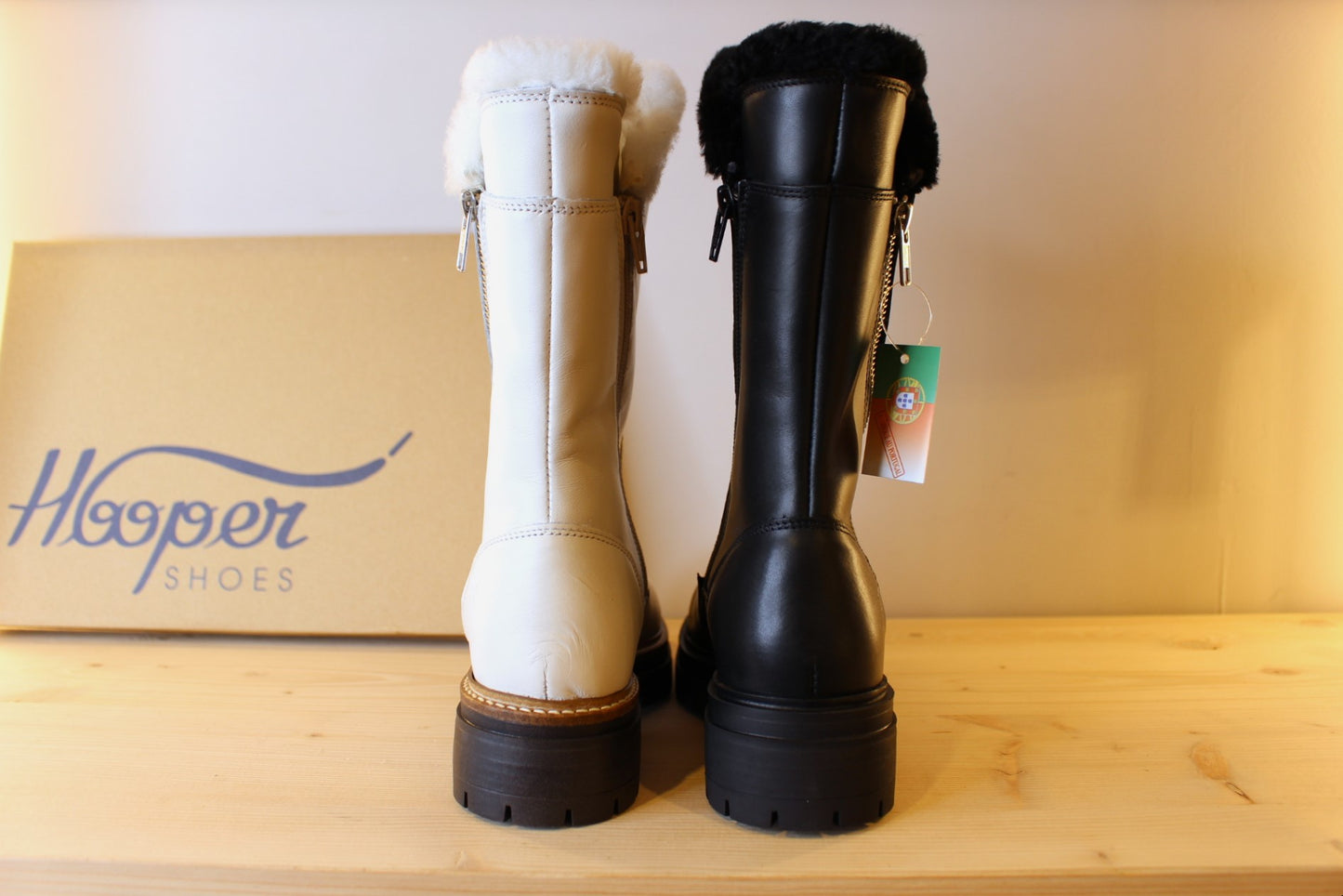 Bottes cuir noir ou blanc deux zips doublure laine HOOPER
