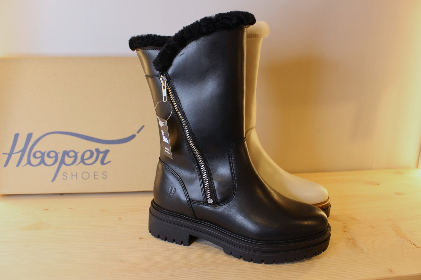 Bottes cuir noir ou blanc deux zips doublure laine HOOPER