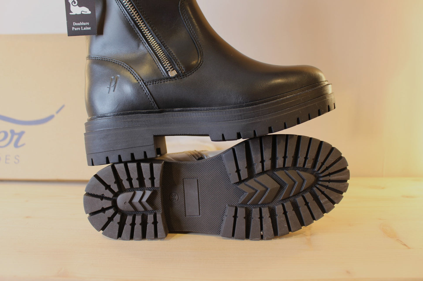 Bottes cuir noir ou blanc deux zips doublure laine HOOPER