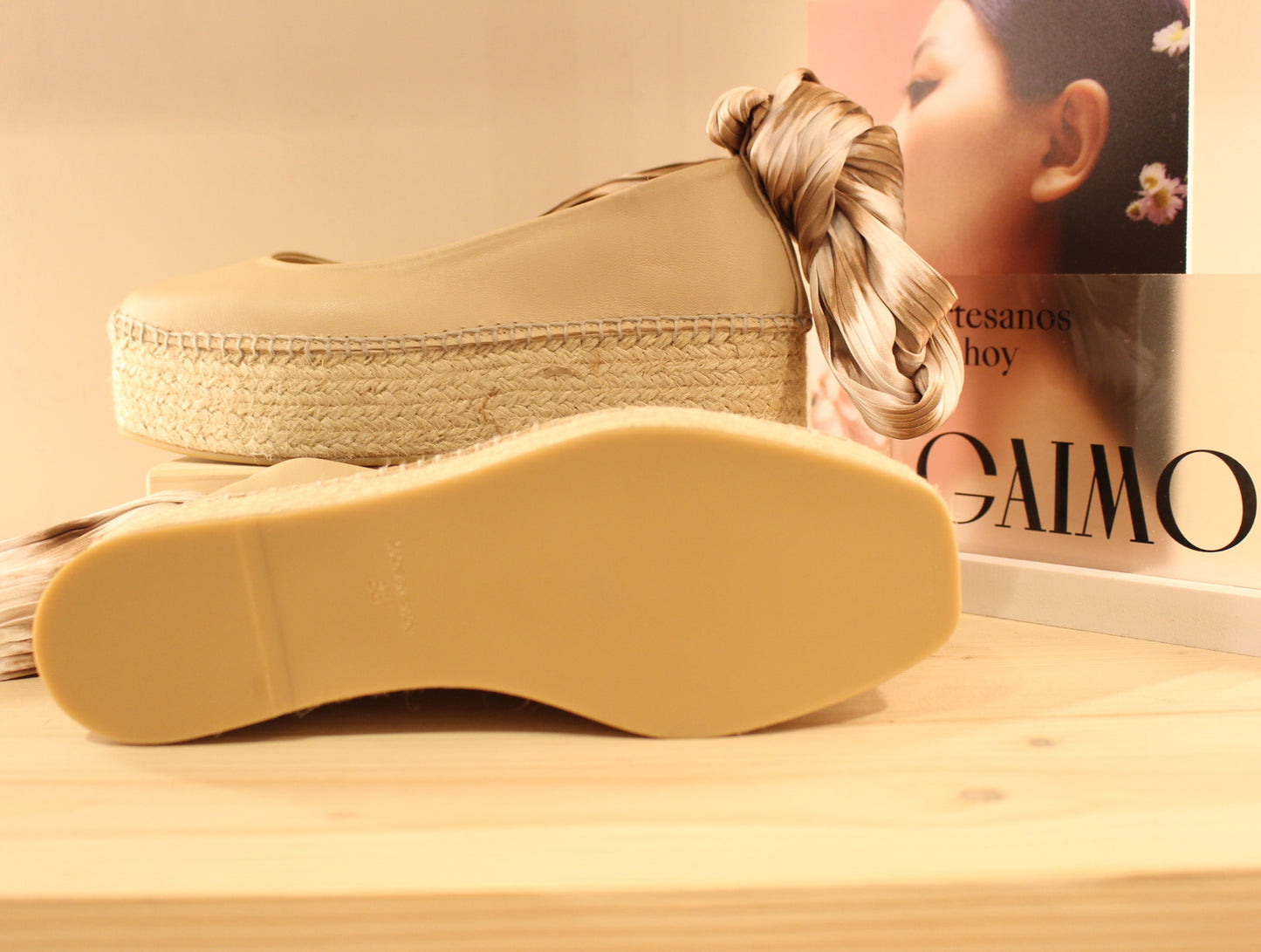 Ballerine semelle corde cuir beige GAIMO