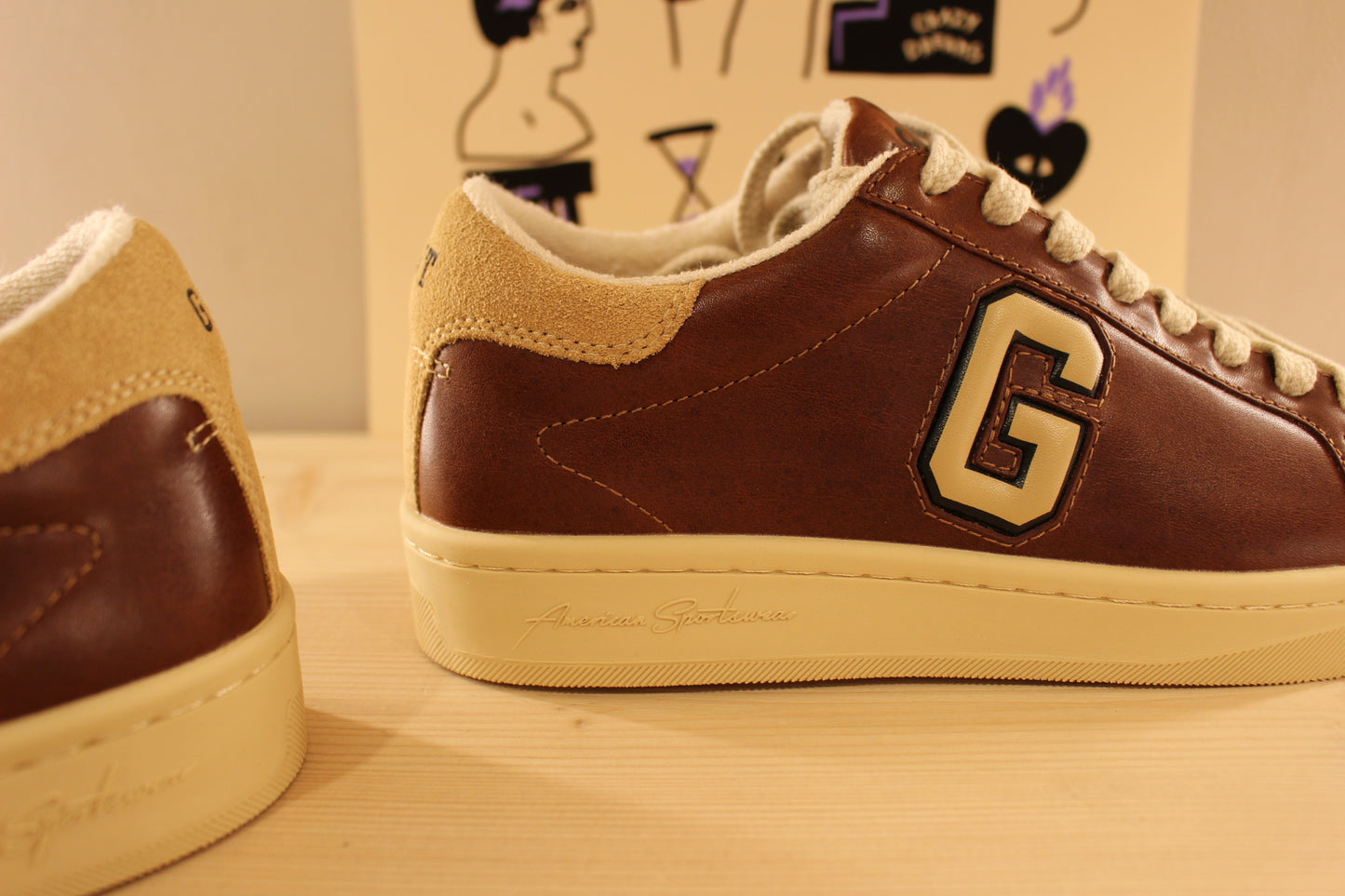 Sneakers homme en cuir marron chocolat et caoutchouc beige GANT