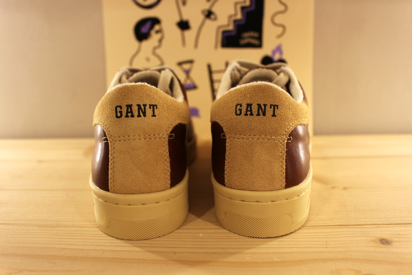 Sneakers homme en cuir marron chocolat et caoutchouc beige GANT