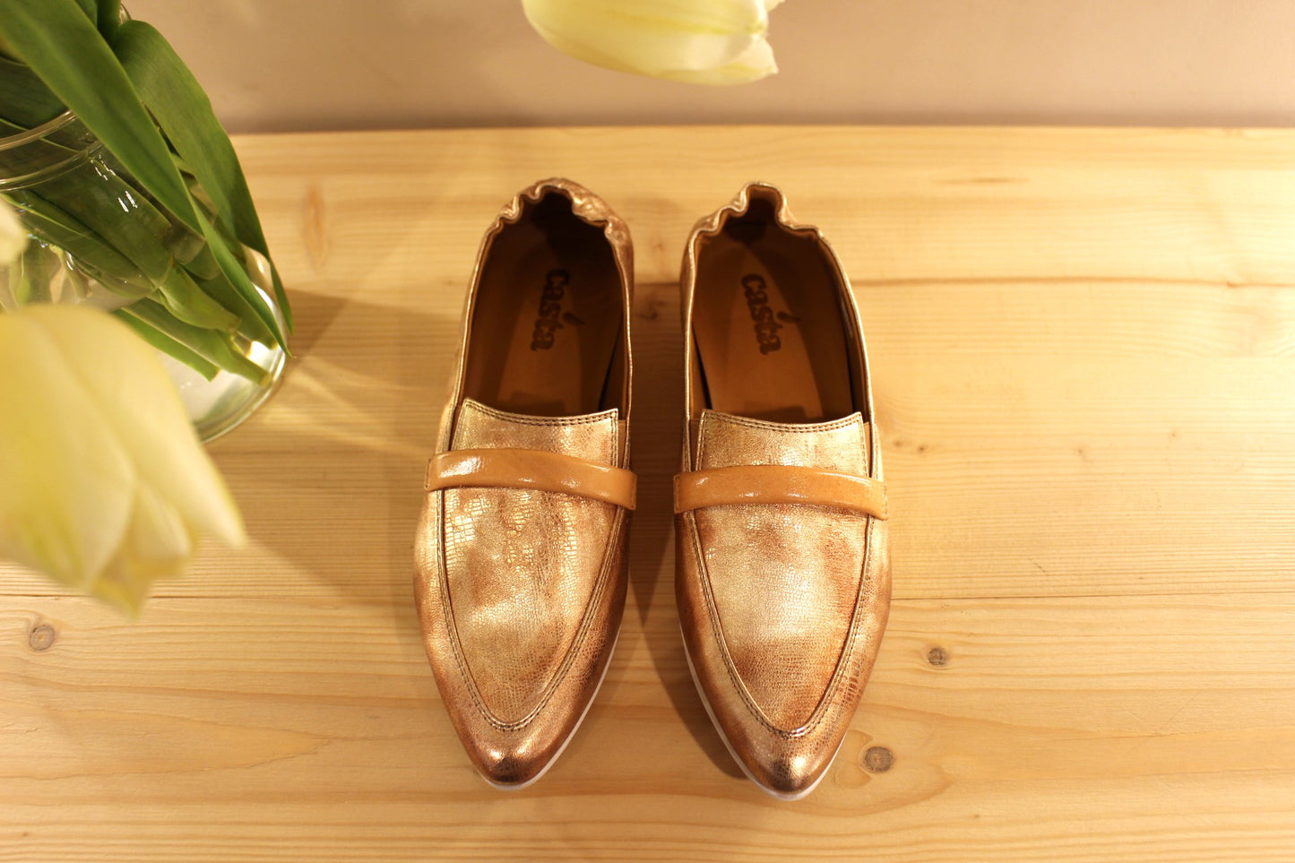 Mocassin cuir métallisé gold semelle interne amovible CASTA