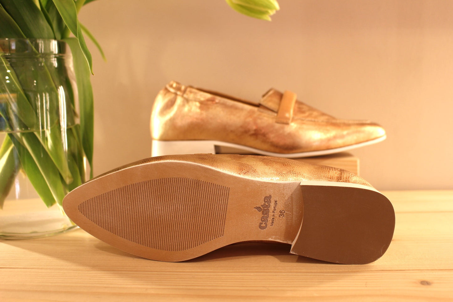 Mocassin cuir métallisé gold semelle interne amovible CASTA