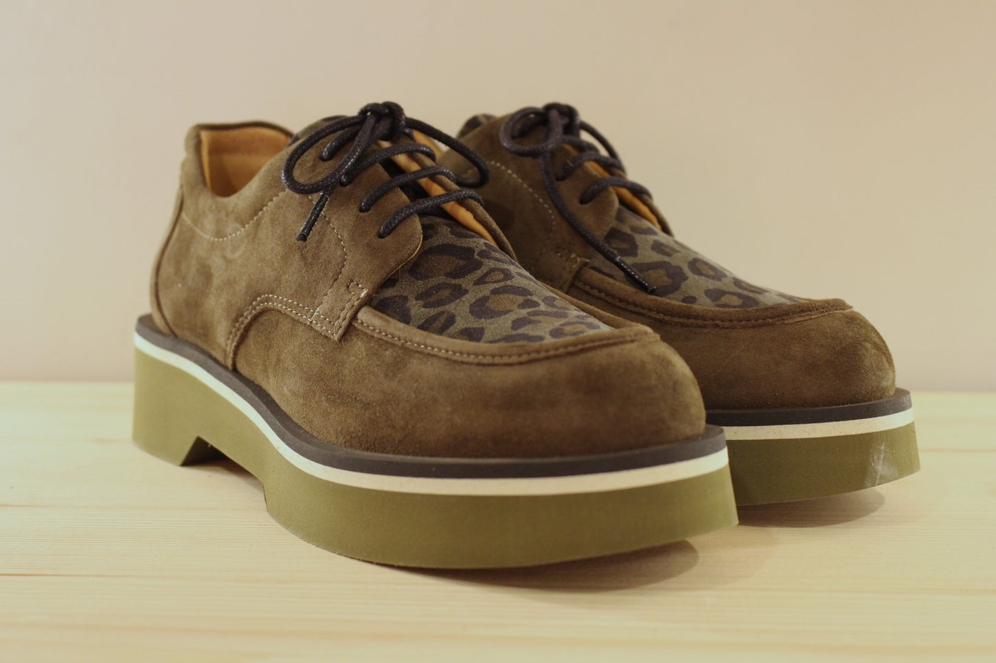 Derby cuir velours kaki et animal semelle interne amovible CASTA