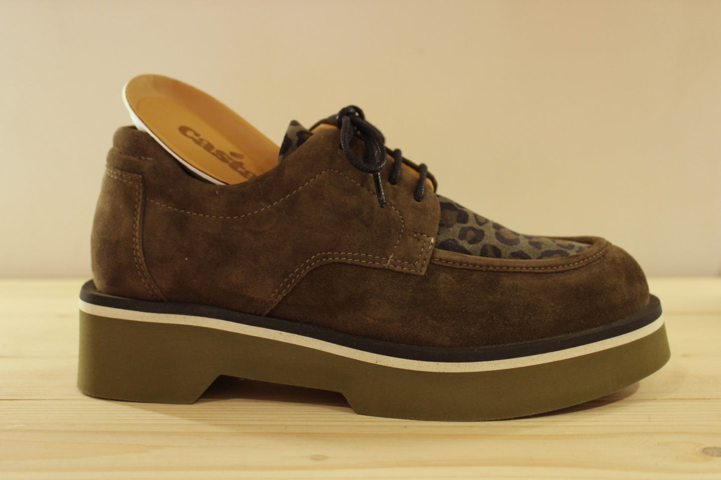 Derby cuir velours kaki et animal semelle interne amovible CASTA