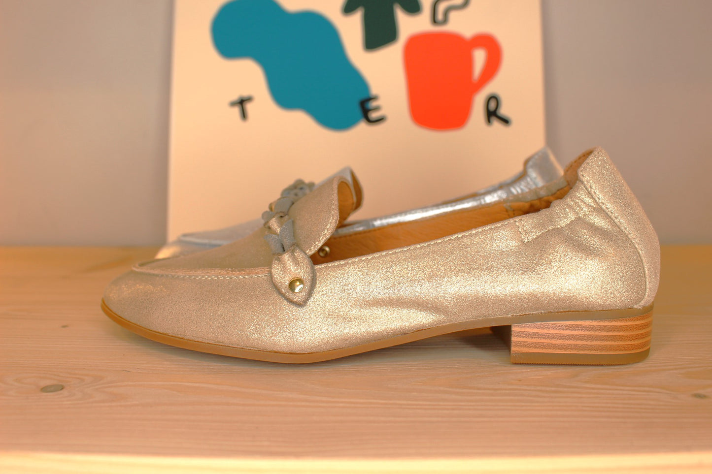 Mocassin cuir métallisé or ou acier MAMZELLE