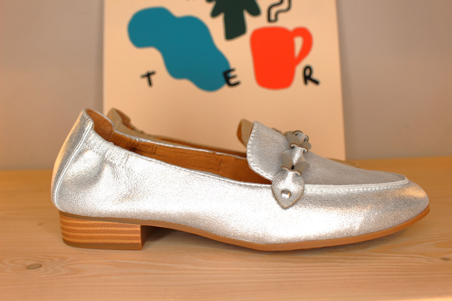 Mocassin cuir métallisé or ou acier MAMZELLE