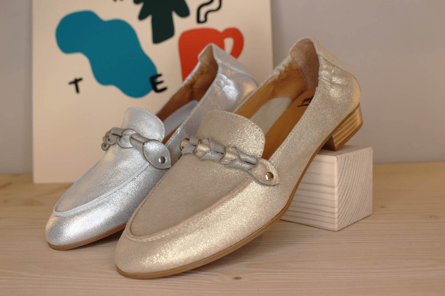 Mocassin cuir métallisé or ou acier MAMZELLE