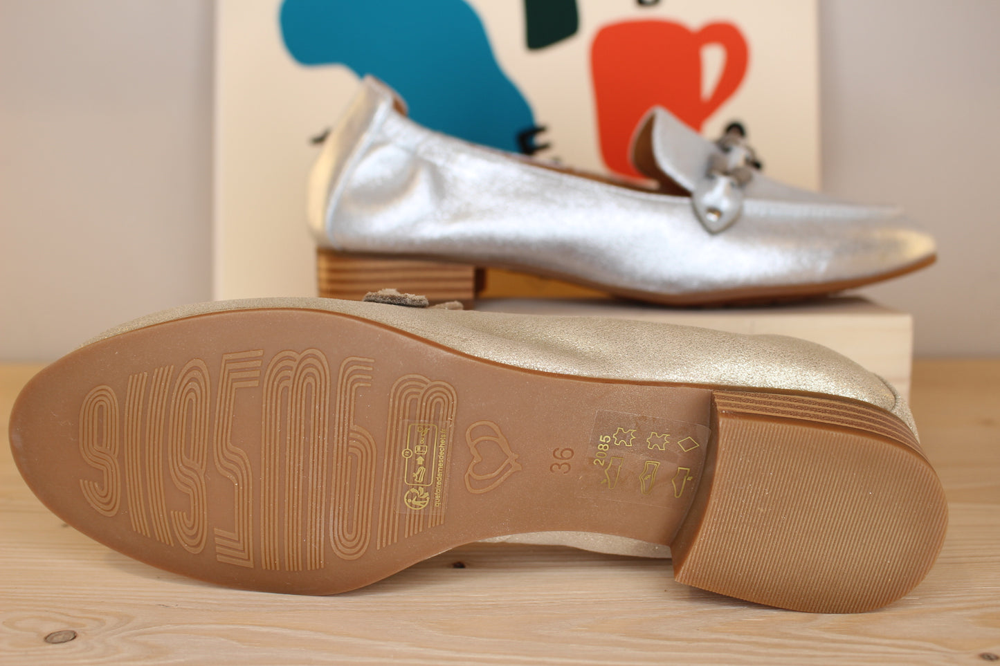 Mocassin cuir métallisé or ou acier MAMZELLE
