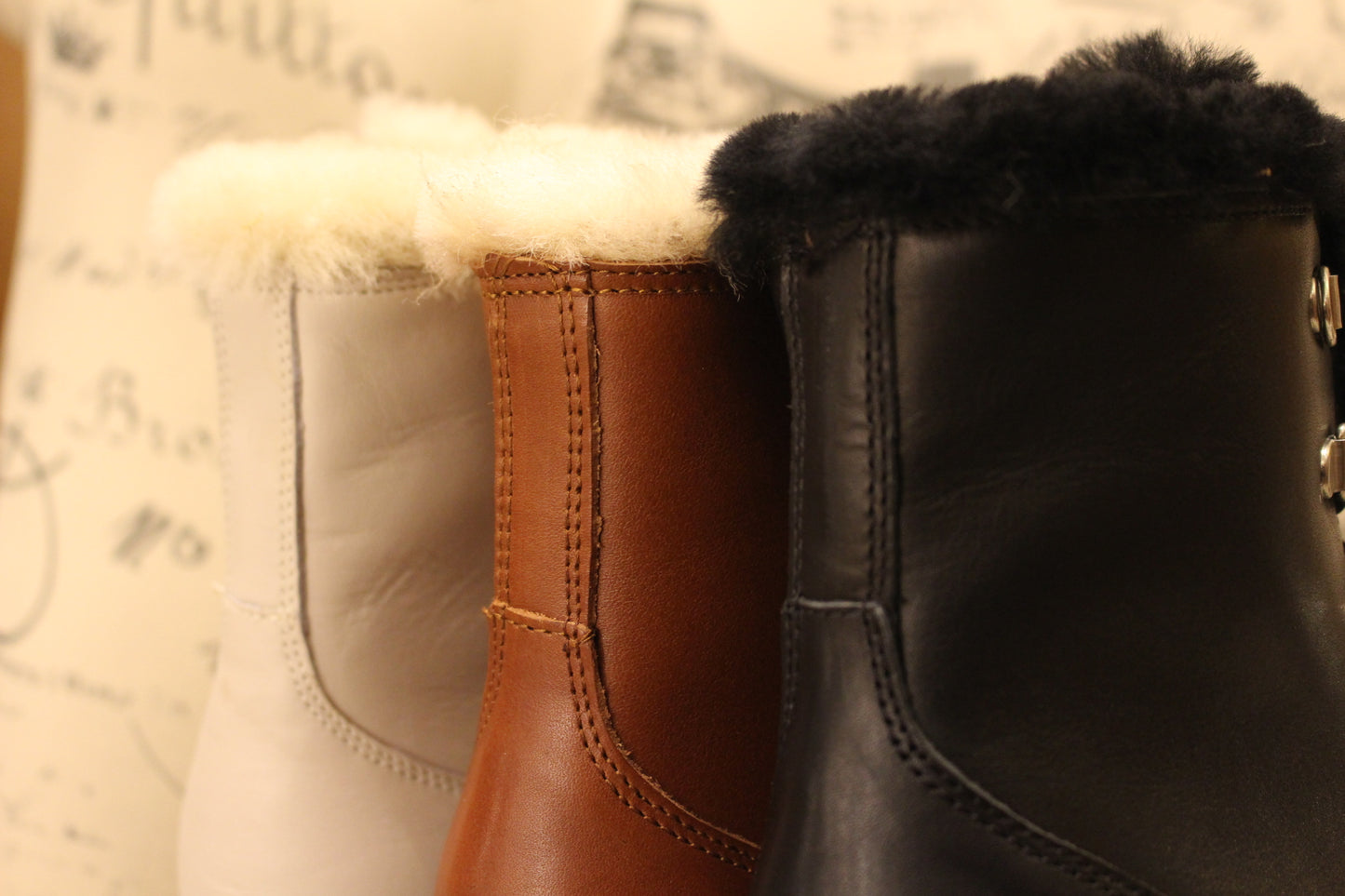 Bottines femme cuir blanc noir et cognac doublées pure laine HOOPER