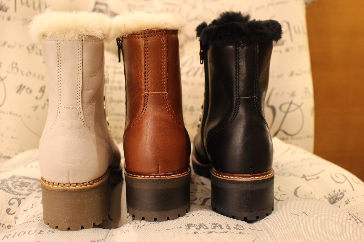 Bottines femme cuir blanc noir et cognac doublées pure laine HOOPER