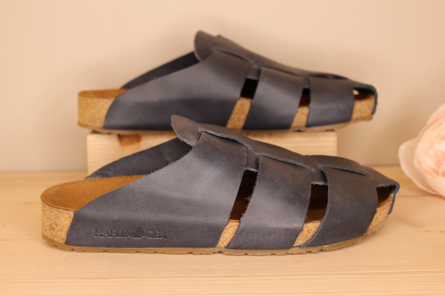 Mule homme cuir bleu avant fermé cuir aéré HAFLINGER