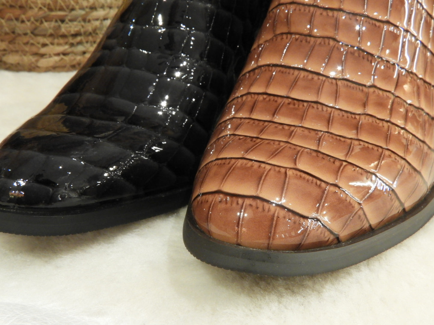 Bottines deux zips petit talon cuir noir ou marron imprimé serpent MAMZELLE