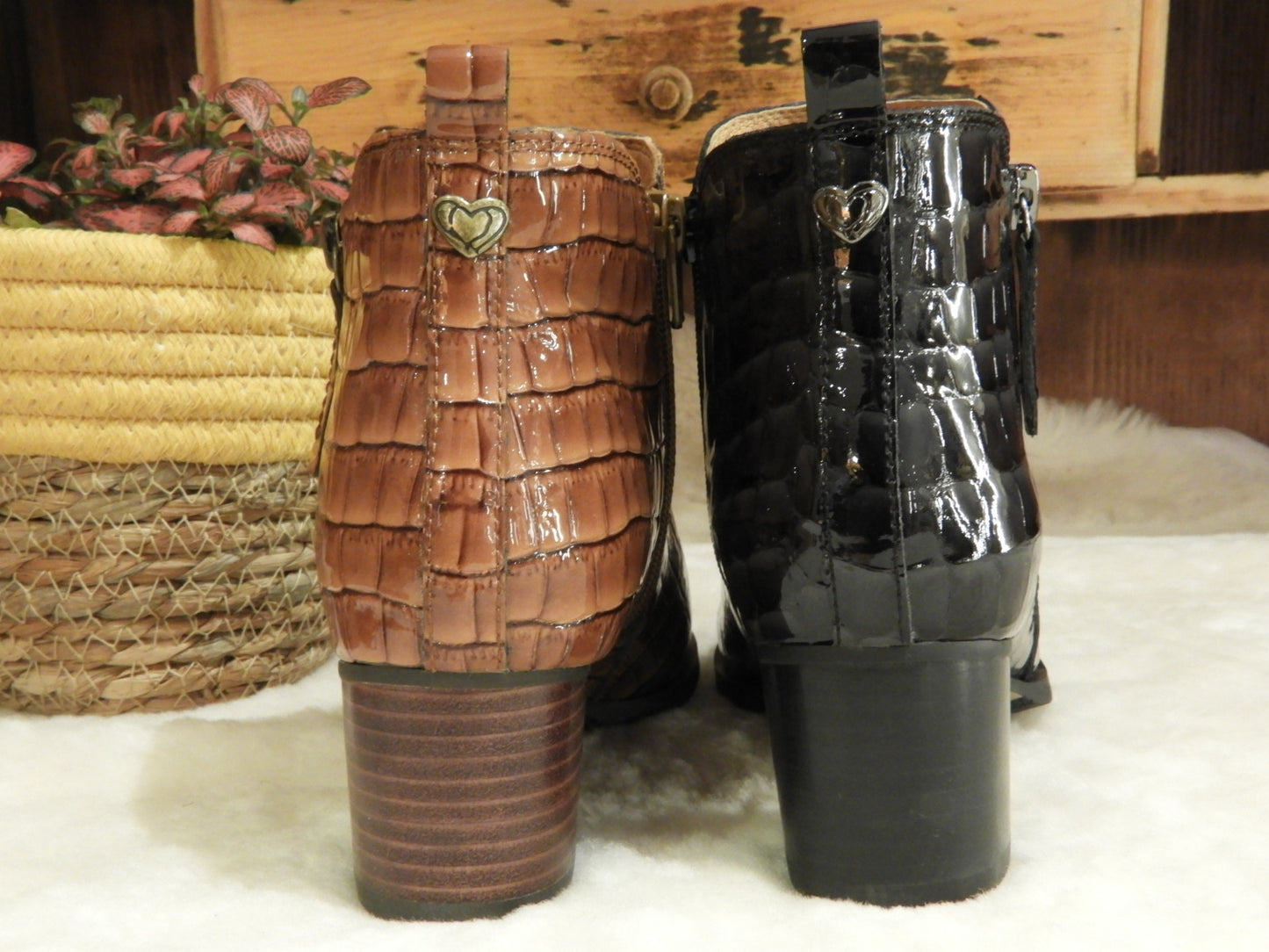 Bottines deux zips petit talon cuir noir ou marron imprimé serpent MAMZELLE