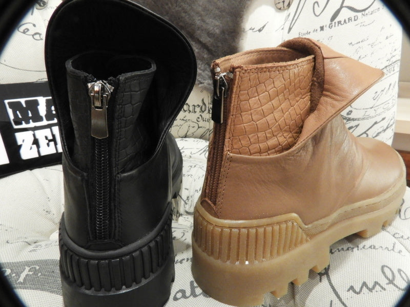 Bottines cuir camal ou noir zip arrière semelle gomme MAMZELLE