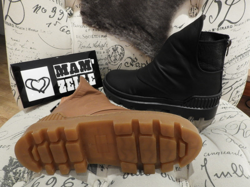 Bottines cuir camal ou noir zip arrière semelle gomme MAMZELLE