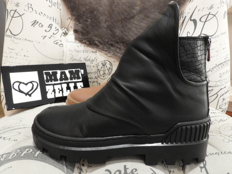 Bottines cuir camal ou noir zip arrière semelle gomme MAMZELLE