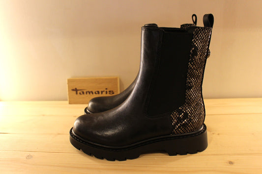 Bottines vegan TAMARIS à enfiler noir et serpent