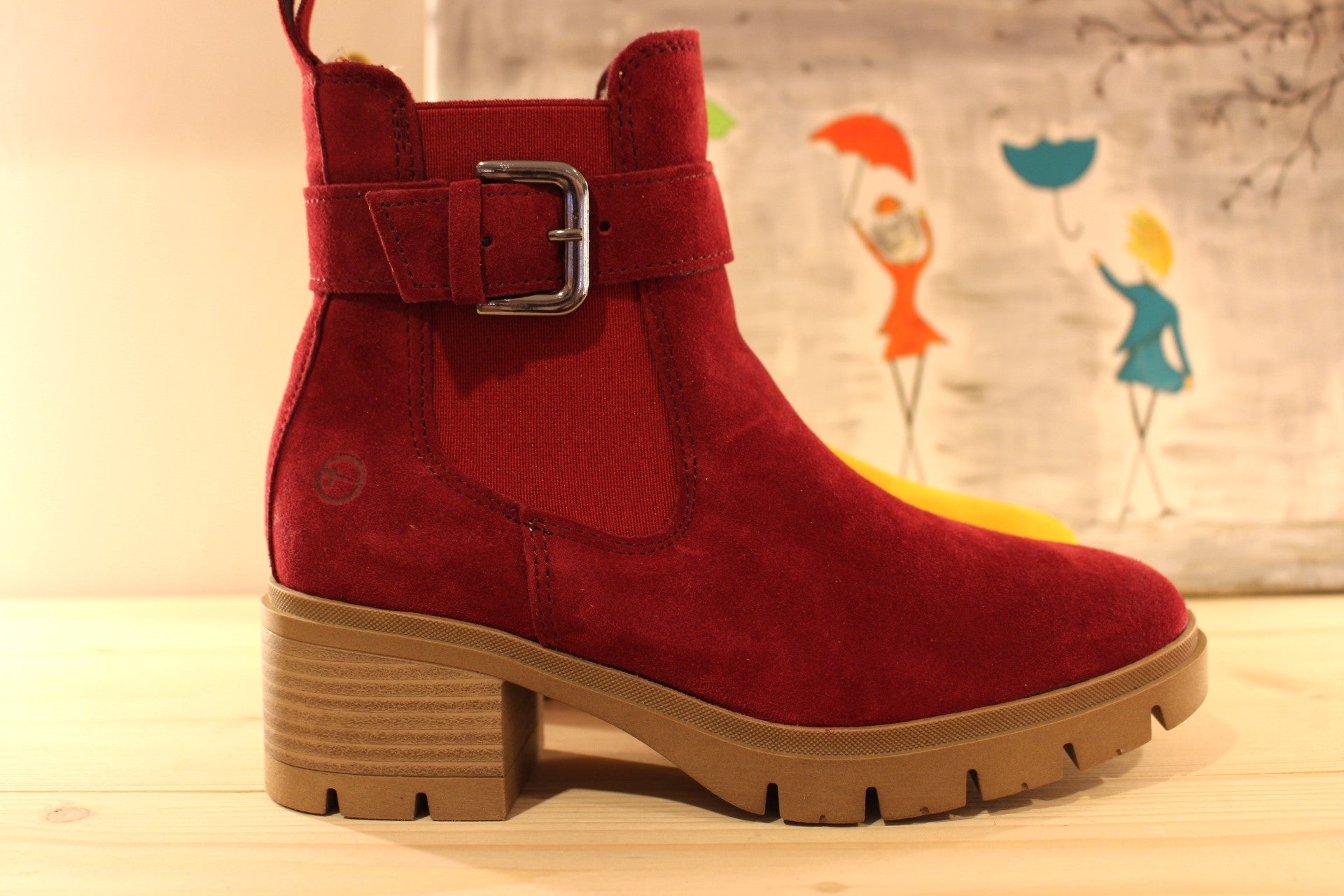 Bottines cuir velours jaune ou rouge doublées chaud TAMARIS