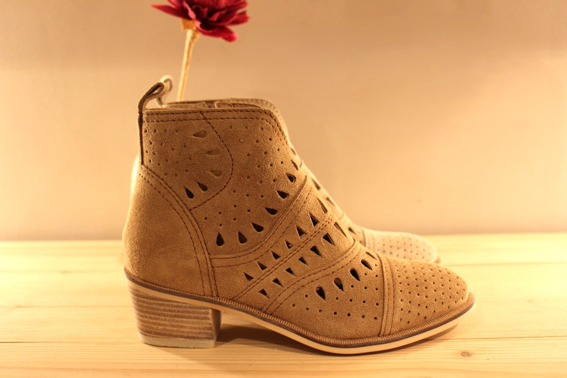 Bottine cuir velours zip interne petit talon ALPE