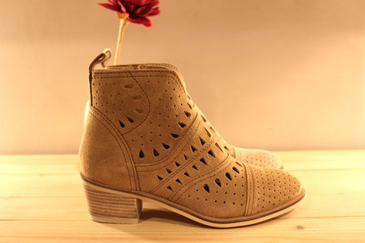 Bottine cuir velours zip interne petit talon ALPE