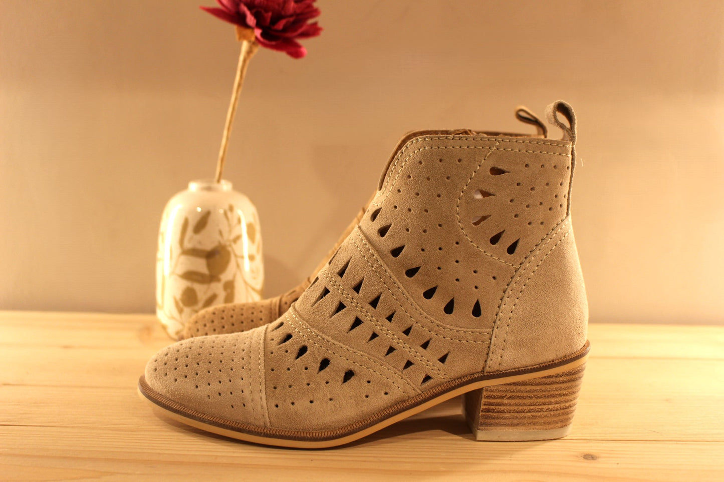 Bottine cuir velours zip interne petit talon ALPE