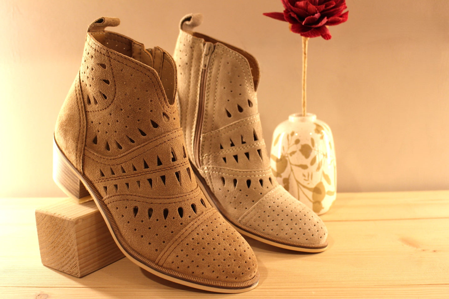 Bottine cuir velours zip interne petit talon ALPE