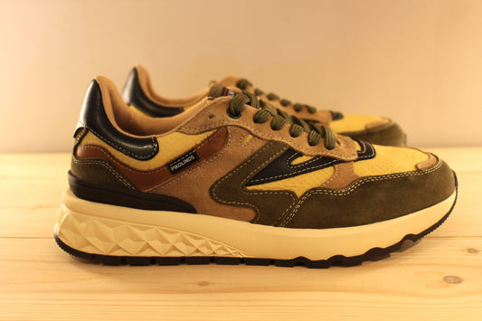 Basket PIKOLINOS en cuir noir, nubuck camel et kaki