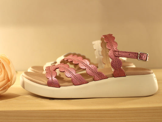 Sandale compensé cuir blanc ou rose WONDERS fabrication espagnole
