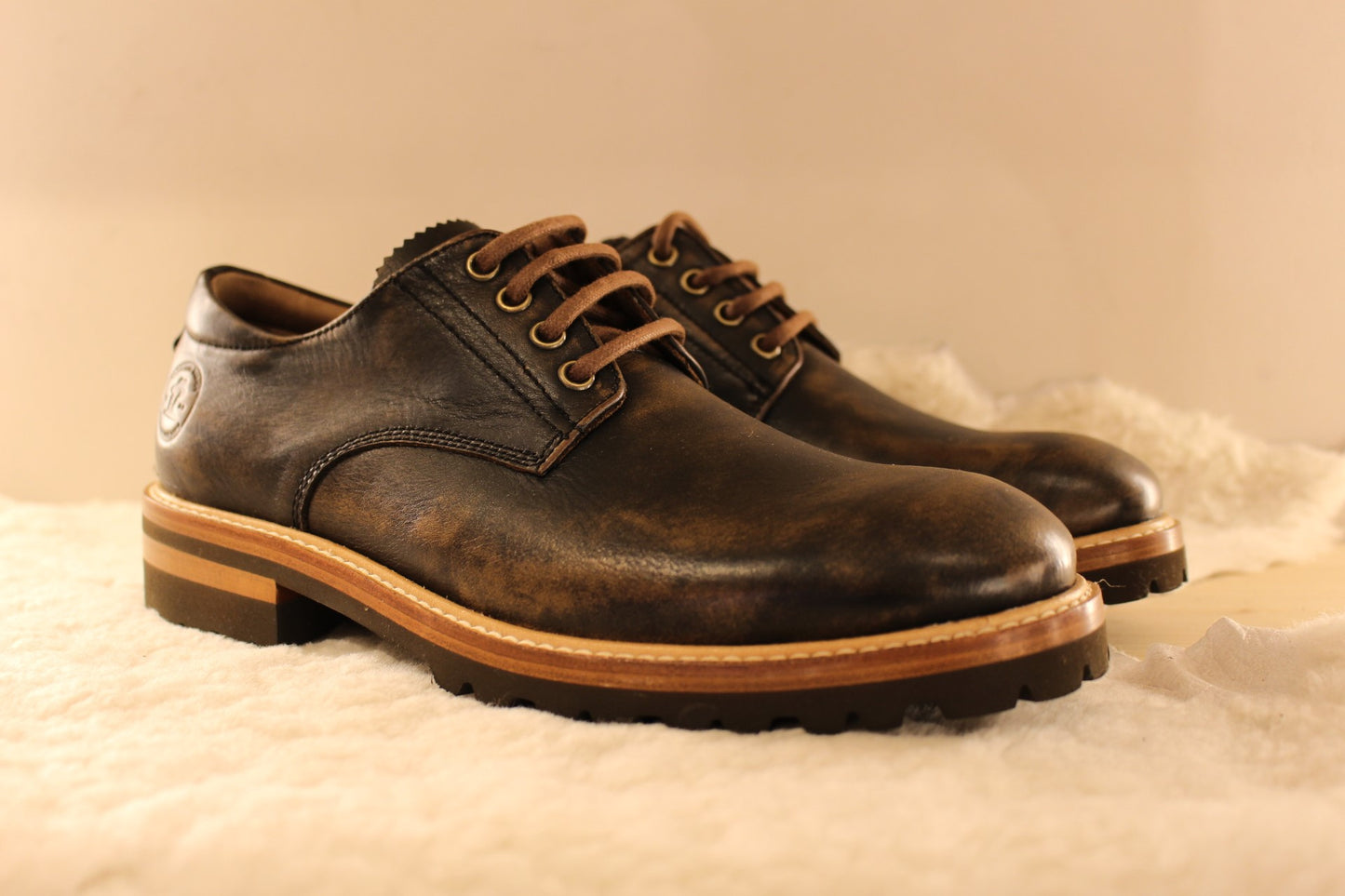 Derby cuir marbré chocolat trépointe PANAMA JACK