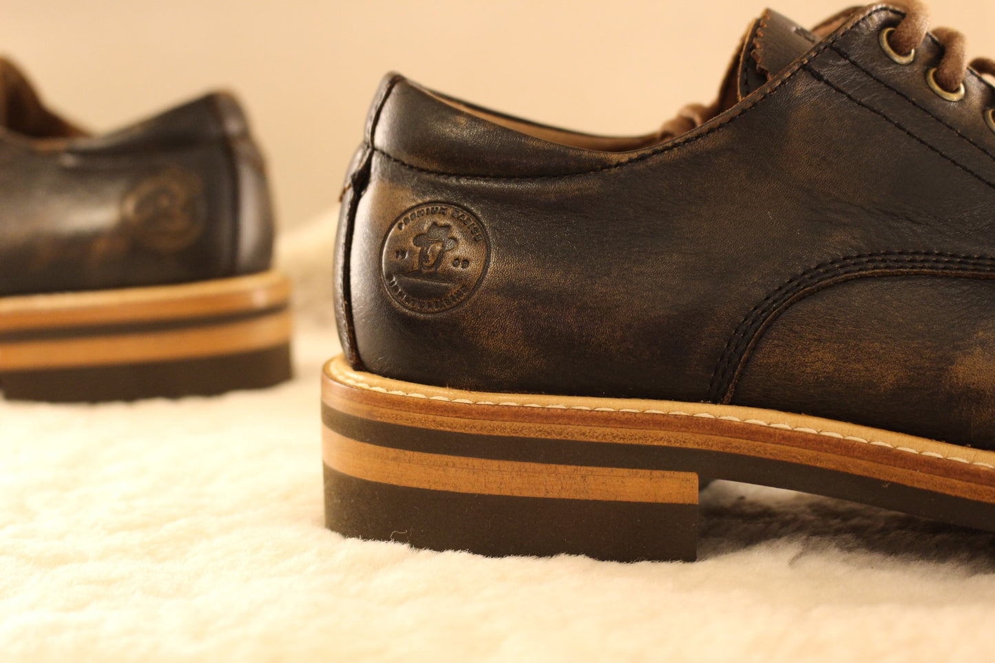 Derby cuir marbré chocolat trépointe PANAMA JACK