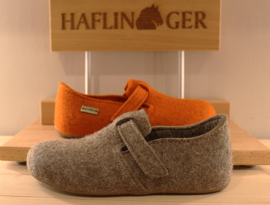 Chausson homme femme HAFLINGER en pure laine gris ou orange