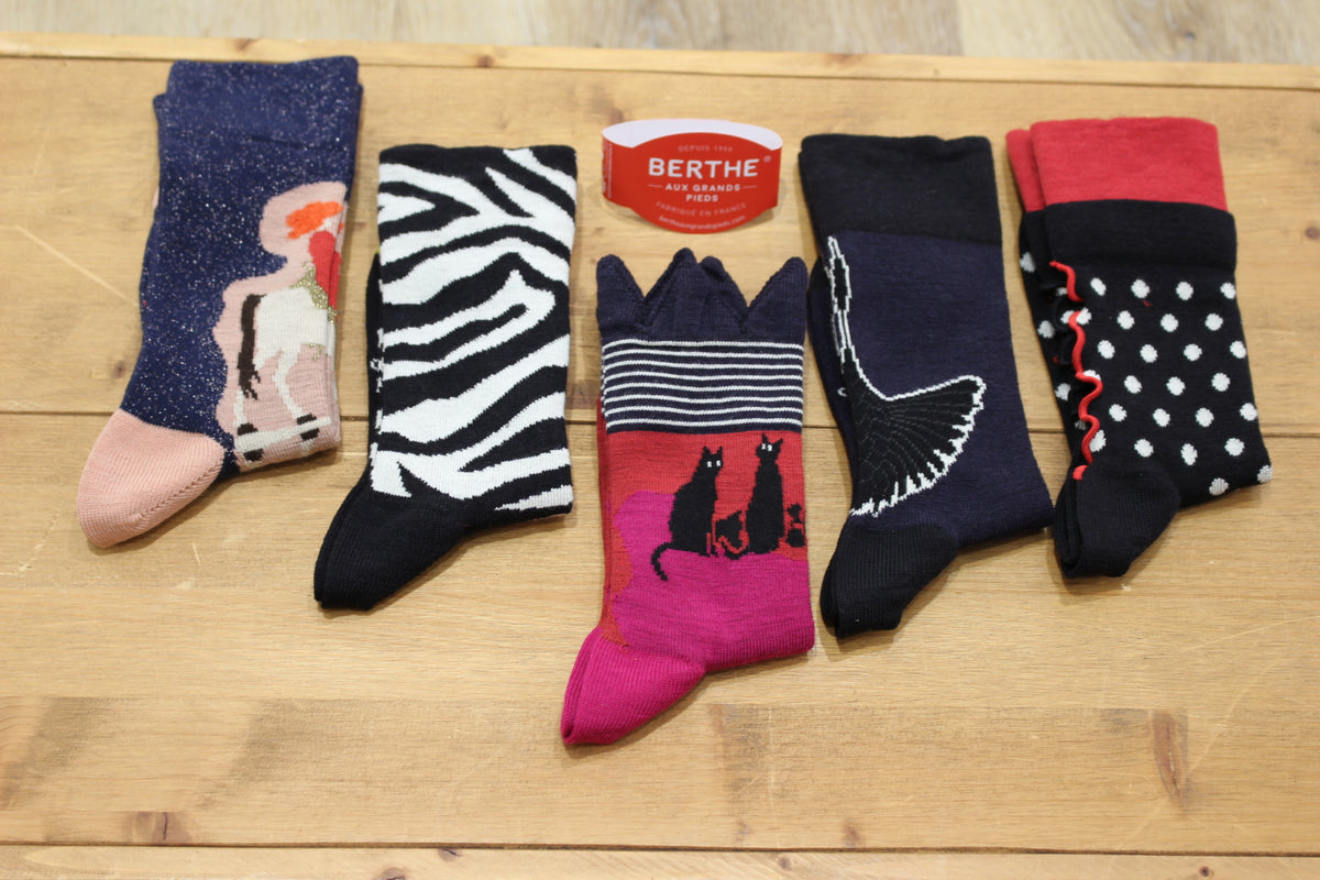 Chaussettes BERTHE AUX GRANDS PIEDS. Fabrication Française Mi- chaussettes femme en laine 