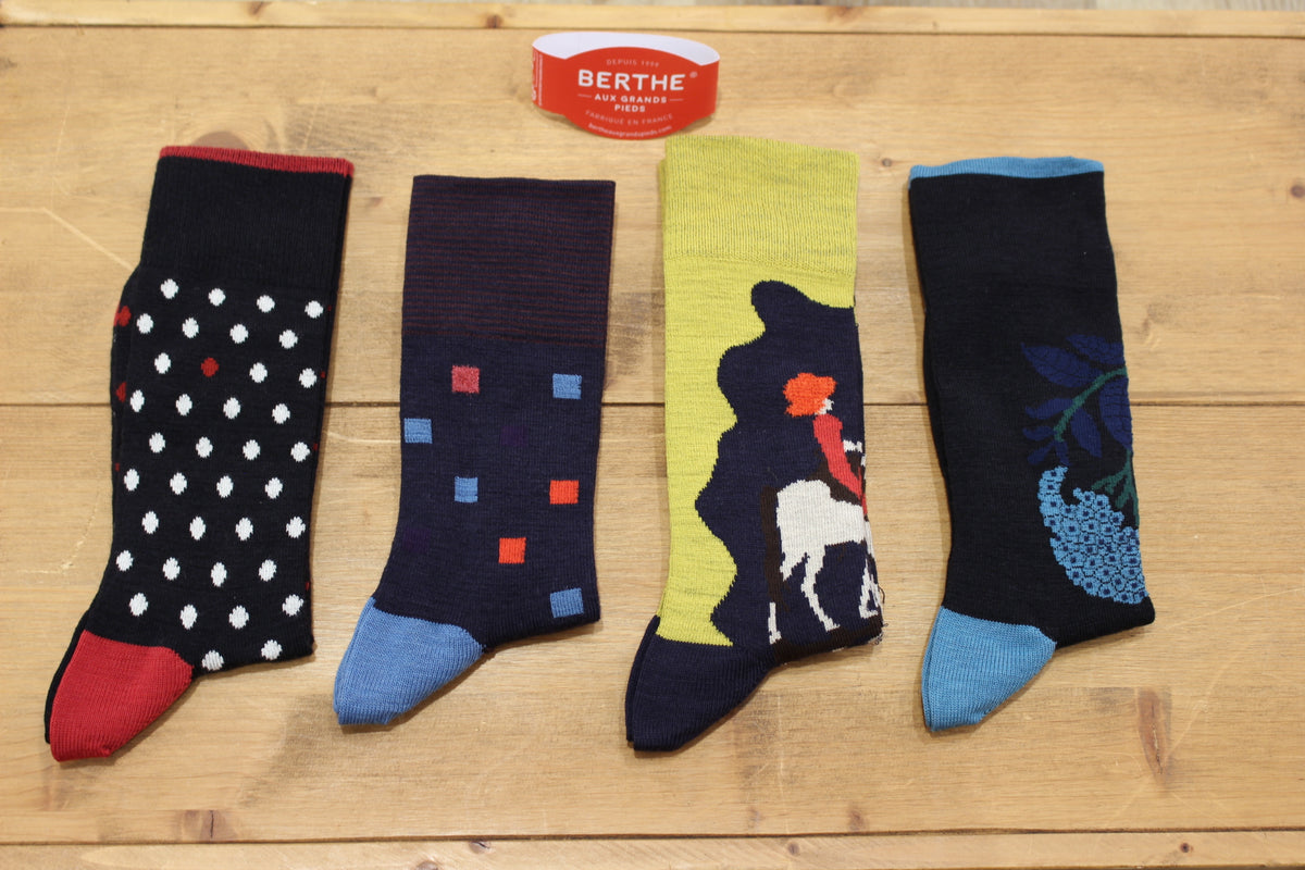 Chaussettes BERTHE AUX GRANDS PIEDS. Fabrication Française. Mi- chaussettes homme en laine 